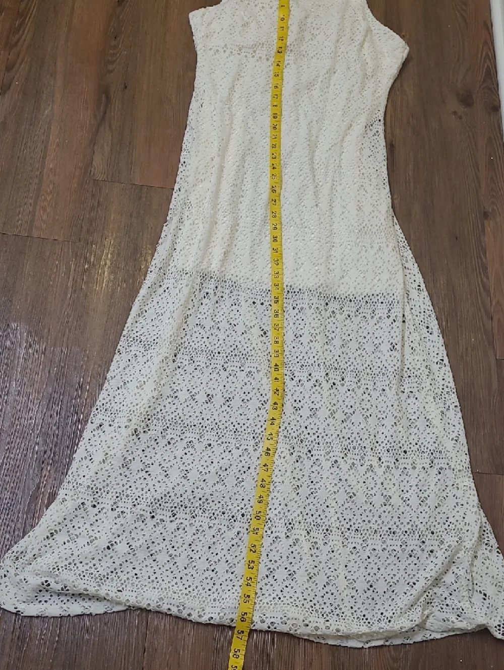 Bisou Bisou Cream Crochet Halter Maxi‎ Dress